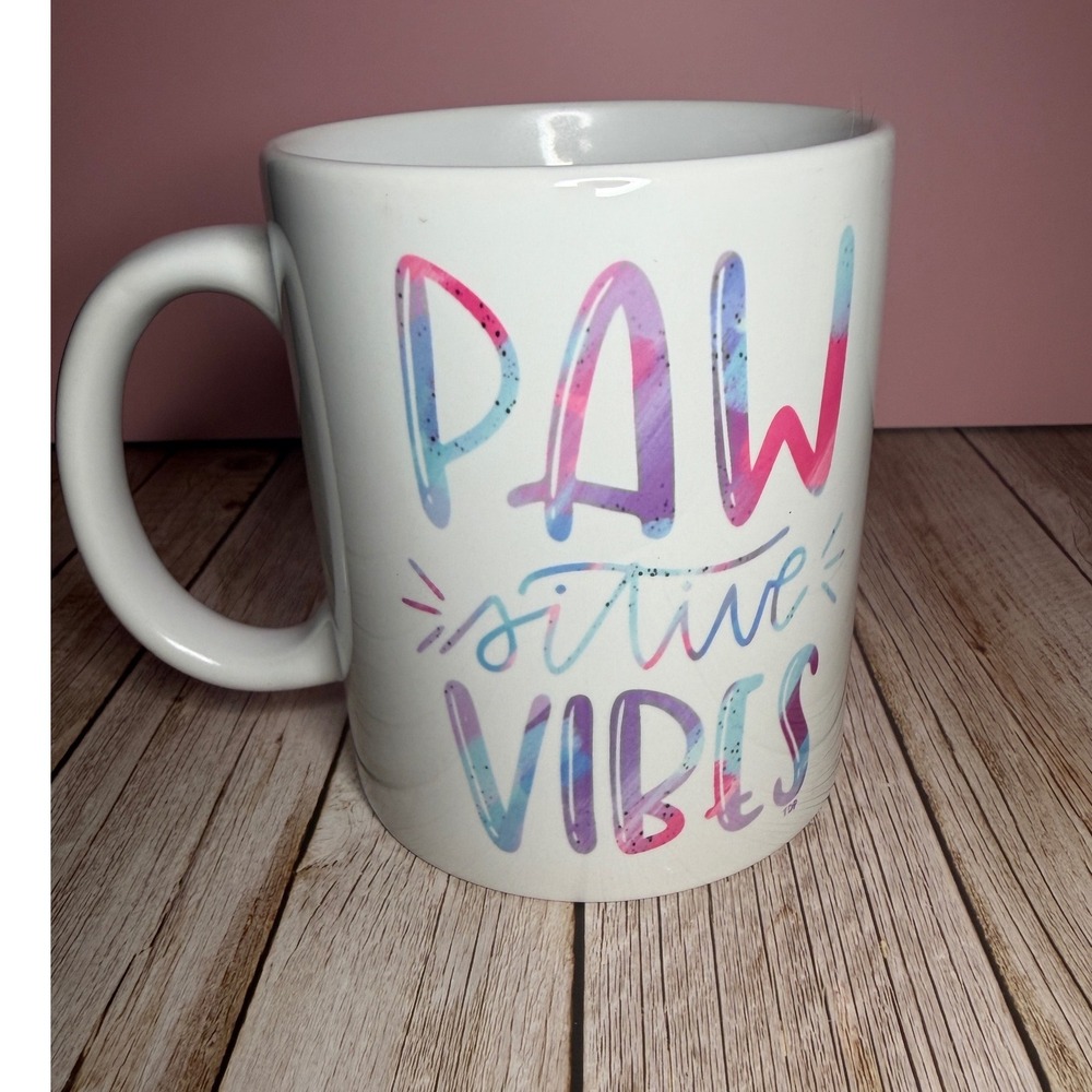 Pawsitive Vibes by The Dapper Paw Coffee Mug 14 oz White Excellent Graphic